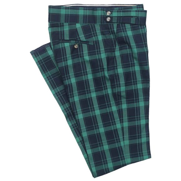 Mens Gurkha Pants Blue Green Plaid Wool Slim Straight High Waist Flat Front 34